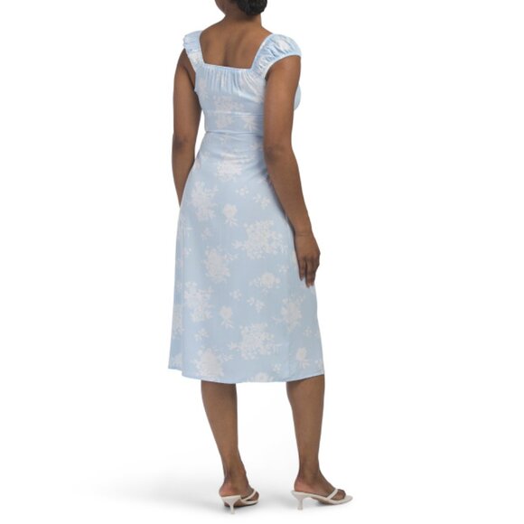 MADDEN GIRL Blue/White Puff Sleeve Dress With Lace Trim - Picture 2 of 2